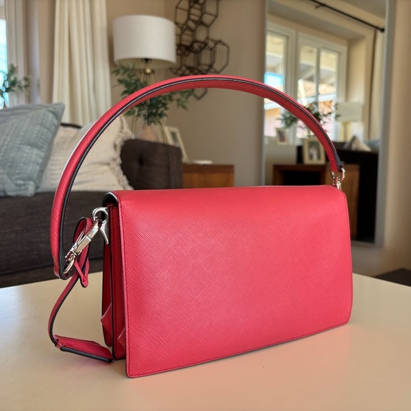 PRADA Saffiano Lux Sound Shoulder Bag Pink Clutch Silver - Picture 4 of 16